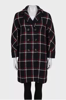 Double-breasted straight-cut wool coat