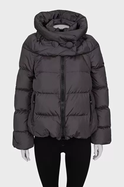 Gray down jacket with a high collar