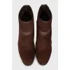 Brown suede and leather ankle boots