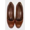 Brown leather high heels