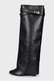 Leather wedge boots