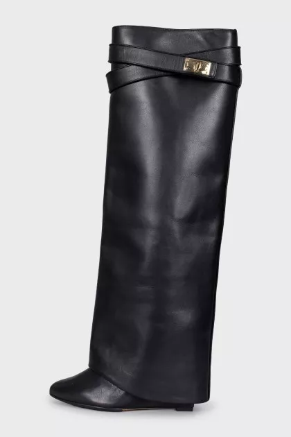 Leather wedge boots
