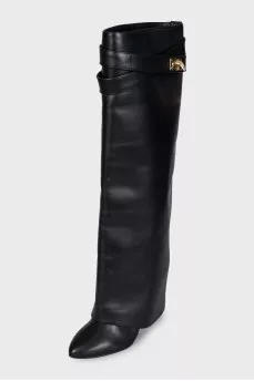 Leather wedge boots