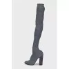 Silver textile over-the-knee boots
