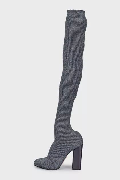 Silver textile over-the-knee boots