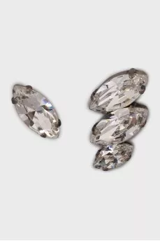 Asymmetrical silver earrings with crystals