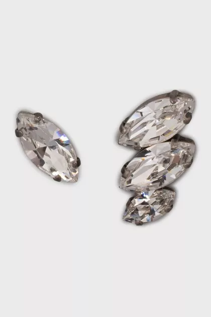 Asymmetrical silver earrings with crystals