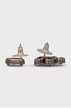 Asymmetrical silver earrings with crystals