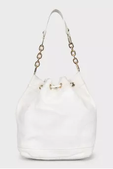 White leather drawstring bucket bag