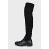 Black leather and fabric over-the-knee boots