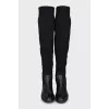 Black leather and fabric over-the-knee boots