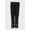 Black leather and fabric over-the-knee boots