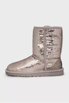 Gray Ugg boots decorated with sequins