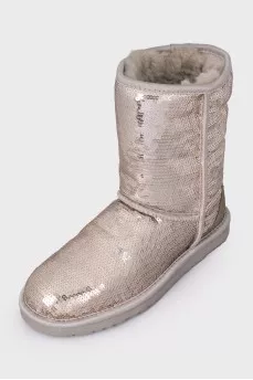 Gray Ugg boots decorated with sequins