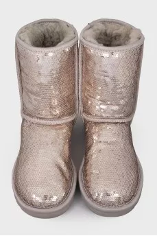 Gray Ugg boots decorated with sequins