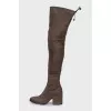Suede high-heeled over-the-knee boots