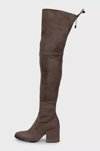 Suede high-heeled over-the-knee boots