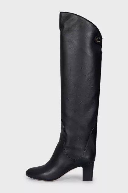 Heeled boots with silver hardware