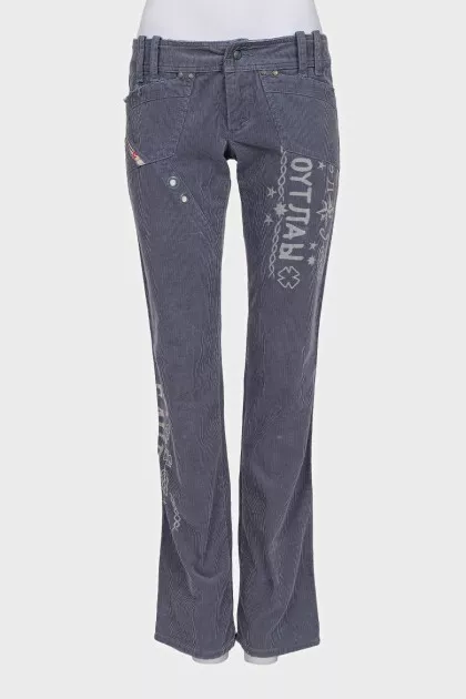 Corduroy jeans with eyelets