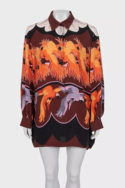 Oversized silk blouse with a bright print