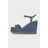 Blue denim wedge sandals
