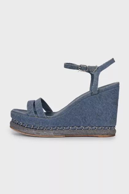 Blue denim wedge sandals