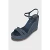 Blue denim wedge sandals