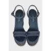 Blue denim wedge sandals