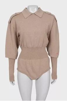 Wool polo bodysuit