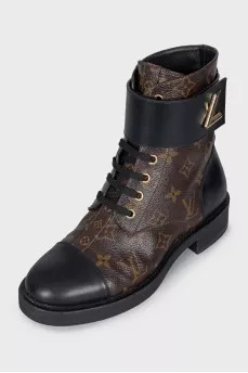 Canvas and leather boots with signature logo