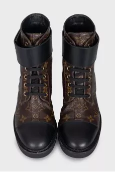 Canvas and leather boots with signature logo