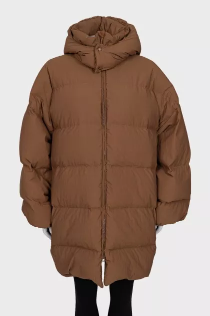 Oversized down jacket with a removable hood