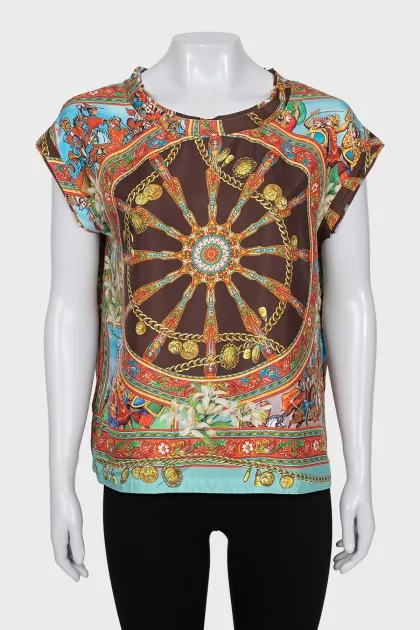Silk T-shirt with print