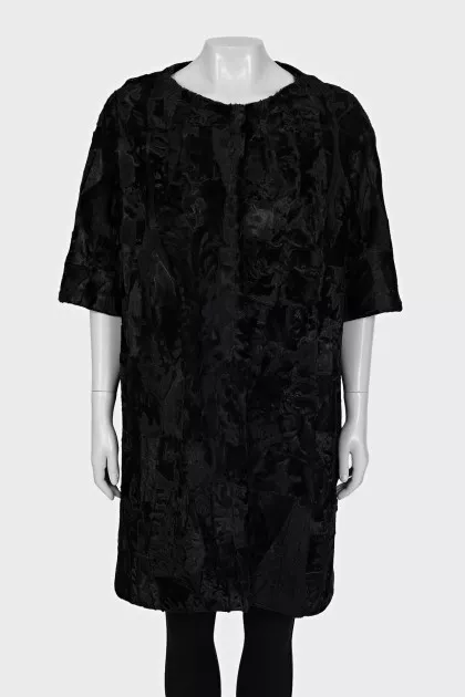 Black fur coat with short sleeves