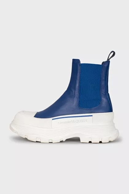 Blue leather boots