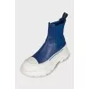 Blue leather boots