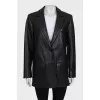 Straight-cut leather jacket with a button