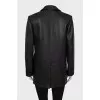 Straight-cut leather jacket with a button