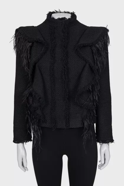 Jacket with buttons decorated with feathers