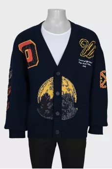 Men's blue printed cardigan