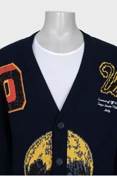 Men's blue printed cardigan