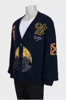 Men's blue printed cardigan