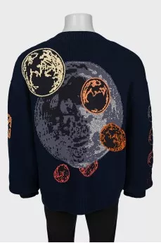 Men's blue printed cardigan