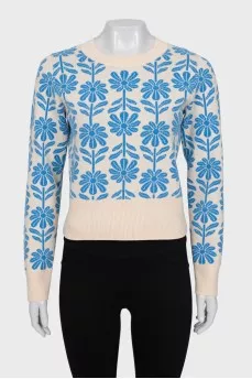 Floral print jumper made of wool and cashmere