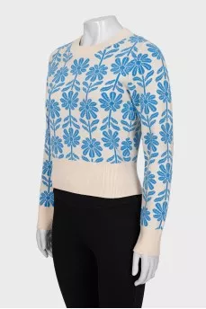 Floral print jumper made of wool and cashmere
