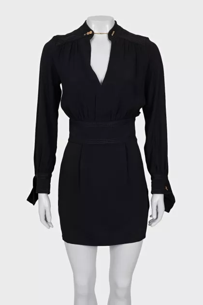 Black mini dress with gold-tone hardware