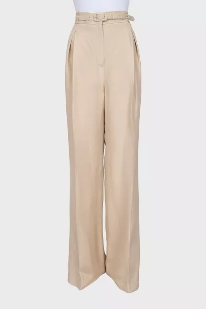 Beige silk and wool trousers