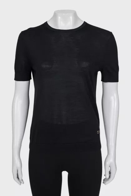 Black wool and silk T-shirt