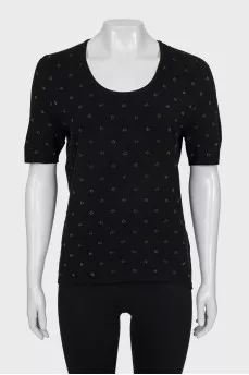 Straight T-shirt with metallic thread