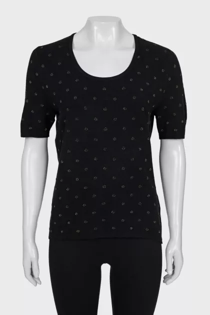 Straight T-shirt with metallic thread